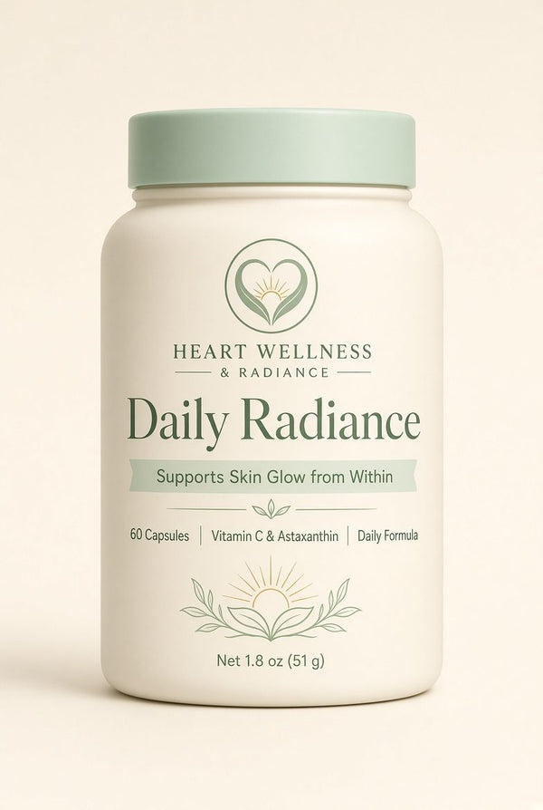 Bottle of Daily Radiance, 60 capsules with vitamin C and astaxanthin