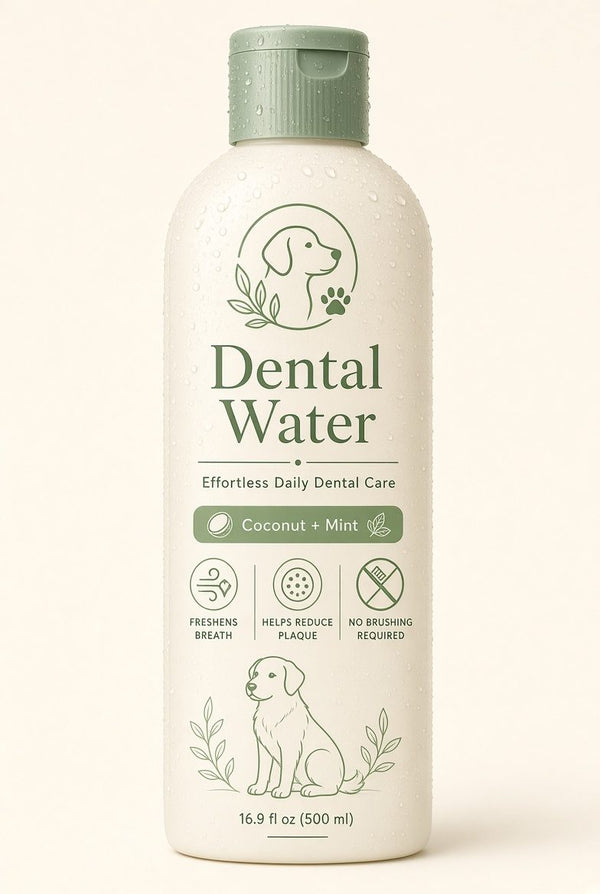 500ml bottle of Earthly Pets Dental Water in coconut and mint